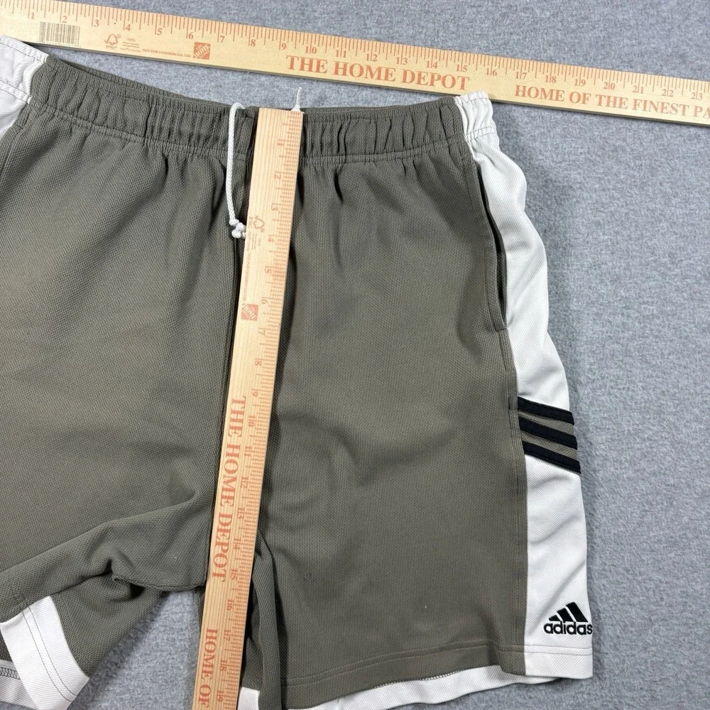 Vtg 90s Adidas Shorts Mens Large Olive Green Cream Mesh 3 Stripe Athletic Baggy